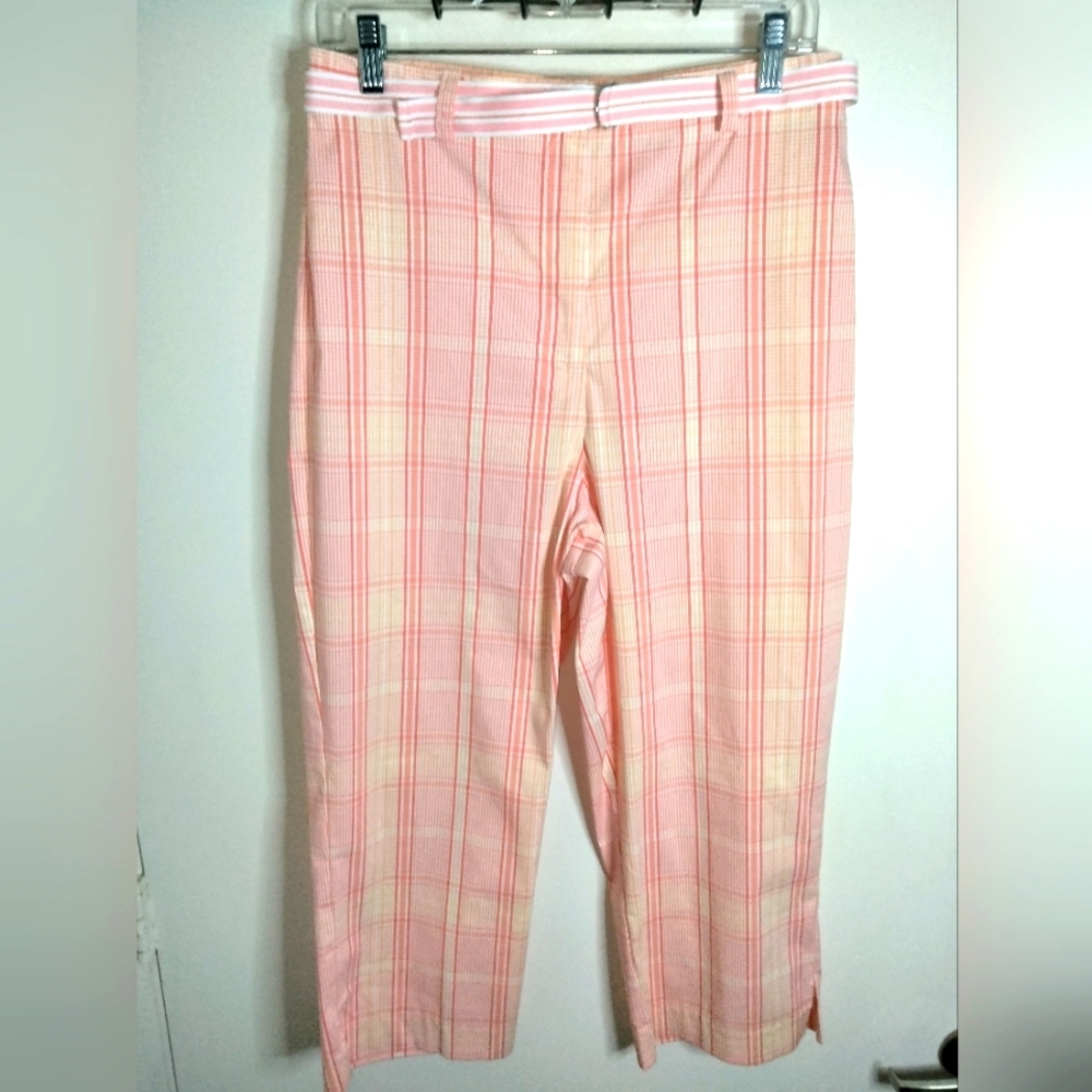 Liz Claiborne (Size 10) Multicolored Plaid Belted Cropped Audra Pants (NEW-NWT)
